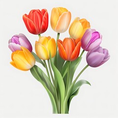 A bouquet of tulips with green leaves