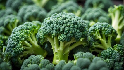 Pattern of broccoli. Macro photo green broccoli texture. Fresh green broccoli vegetable. Vegetables for diet and healthy food.  - obrazy, fototapety, plakaty