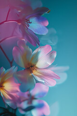 Spring floral background with colorful flowers in bright pastel colors. Aesthetic composition for springtime.