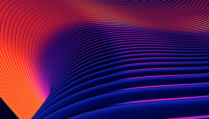 Dark 3D Render of an Abstract background. Modern shape of  blue purple glass and orange background. Digital art for wallpapers, covers or banners.
