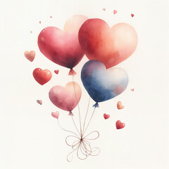 Watercolor colorful balloons in the shape of a heart. Birthday, anniversary celebration, wedding, women's day, mother's day, Valentine's Day concept. Romantic greeting card. Hand-drawn illustration