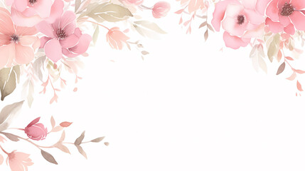 Fototapeta premium Floral frame with watercolor flowers, decorative flower background pattern, watercolor floral border background