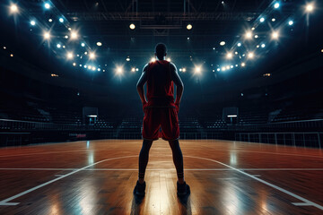 Fototapeta premium Bassketball player standing ready in the middle of basketball arena stadium