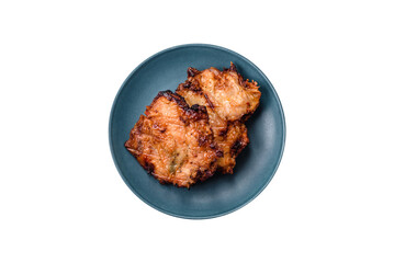 Delicious fresh crispy chicken grilled with salt, spices and herbs