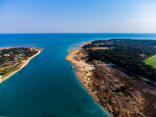 Tagliamento and the Marano lagoon seen from above. Towards Lignano Sabbiadoro