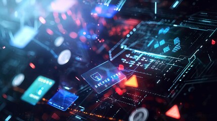 Advanced Fintech Interface on Digital Screens with Circuitry Background