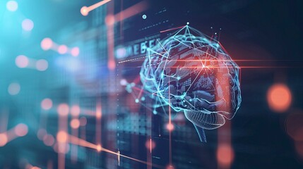 Neural Network Concept in Fintech: Digital Brain and Data Flow Visualization