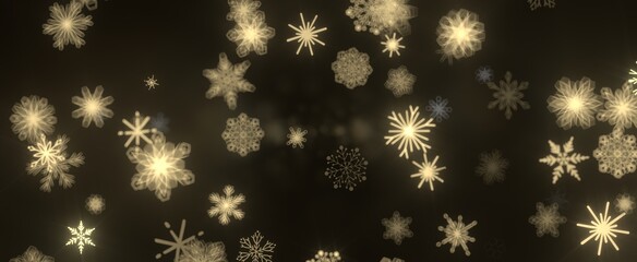 Snowflakes and bokeh lights on the blue Merry Christmas background. 3D render
