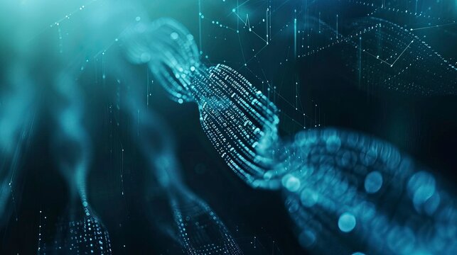 Digital Data Stream in Fintech with Glowing DNA Helix Structures
