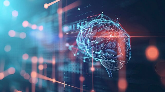 Neural Network Concept in Fintech: Digital Brain and Data Flow Visualization