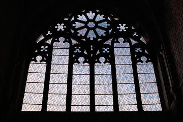 Artistic window in a church of San Martino al Cimino, Italy