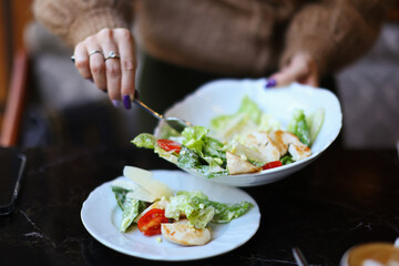 Fresh salad placed on the table