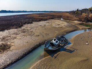 Tagliamento and the Marano lagoon seen from above. Towards Lignano Sabbiadoro