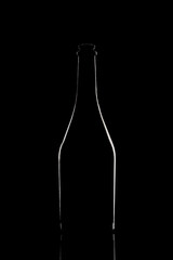 Silhouette of wine bottle on black background.  Copy space.