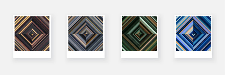 Variants of paper card with square checkered striped geometric patterns.