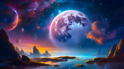 Fototapeta na wymiar Fantasy night sky and moon