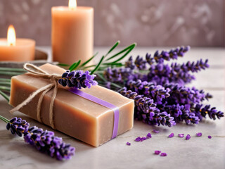 Obraz na płótnie Canvas Handmade natural soap bar with lavender