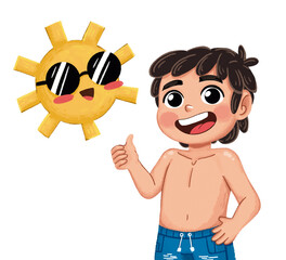 niño con traje de baño en la playa de verano