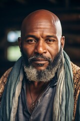 Fototapeta premium bald and bearded African-American man posing in front of the camera