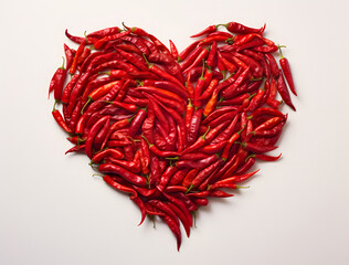 Fototapeta premium Heart made of red chili. Minimal white background.