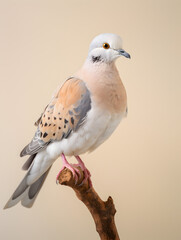 Fototapeta premium White dove bird sitting on a branch, white background 