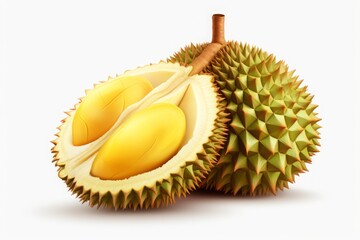 Obraz premium Durian fruit on a white background. a tropical, fragrant fruit with a flesh similar to custard.