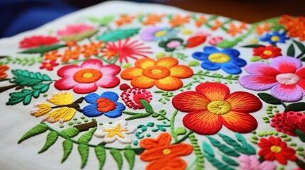 Folk arts and crafts that involve embroidery in a handmade way