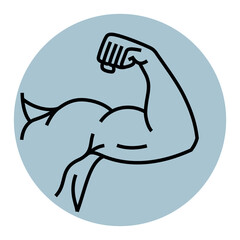 Biceps icon. Symbol of strength, health or bodybuilding. Pictogram of sport, tone or athlete.