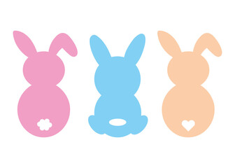 Fototapeta premium Vector colorful bunnies is sitting with his back at white background. illustration