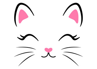 Cute cat girl face with eyelashes, head. cartoon style. Vector illustration isolated