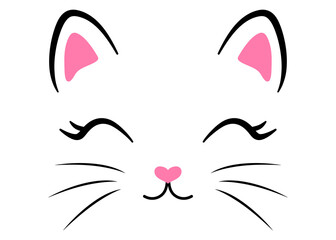 Cute cat girl face with eyelashes, head. cartoon style. Vector illustration isolated
