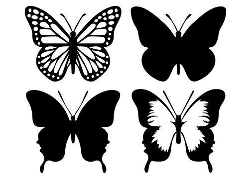 Butterfly silhouette. Hand drawn vector illustration. Isolated element on white background.