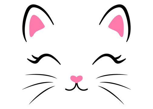 Cute cat girl face with eyelashes, head. cartoon style. Vector illustration isolated