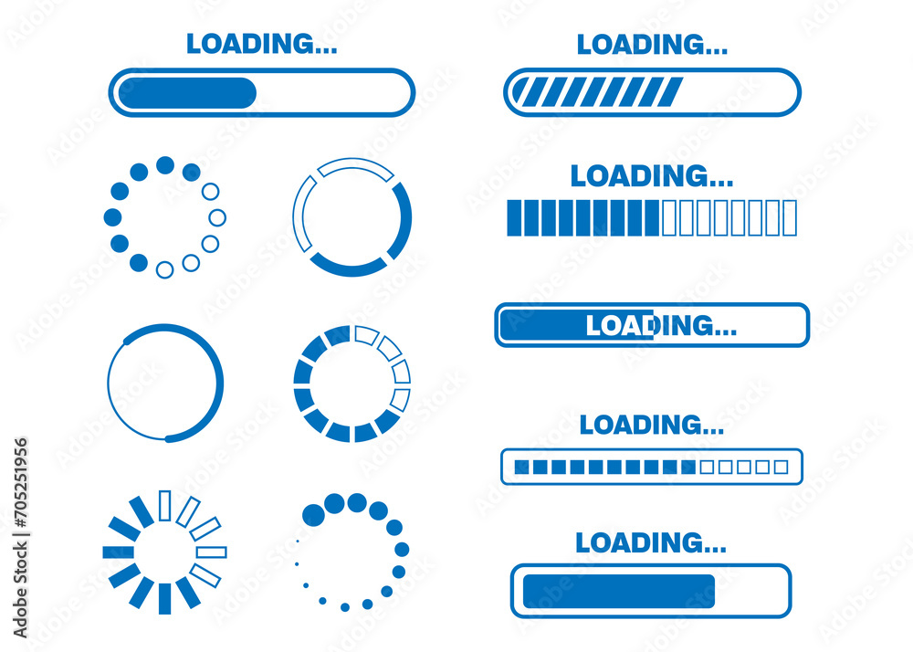 Wall mural loading bar icon set, progress ui for app web, simple design flat style vector illustration isolated