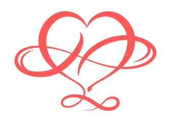 Heart love ink. Infinity Romantic symbol wedding. Design flourish sign illustration isolated