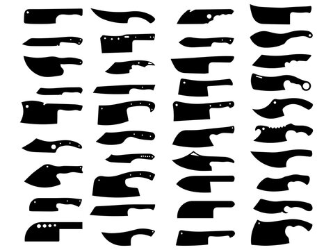 Vector meat cutting knives set. Set of butcher knives silhouette illustration
