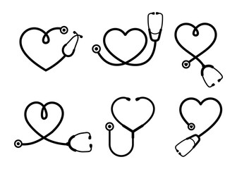 Simple stethoscope icon with heart shape. Health and medicine icons, Isolated vector illustration. - obrazy, fototapety, plakaty