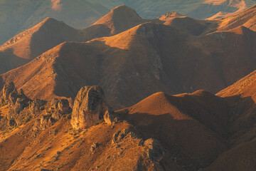 Beautiful sunset over the Caucasus mountains. Jeghenadzor, Armenia. - 705252745