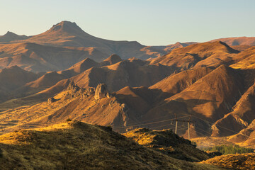 Beautiful sunset over the Caucasus mountains. Jeghenadzor, Armenia. - 705252787