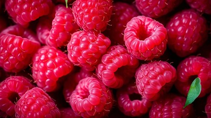 The scattered raspberries can be seen at a high angle - obrazy, fototapety, plakaty