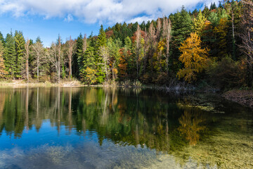Scenic fall season sight at the Lagustelli (small lakes) of Percile. Province of Rome, Lazio, Italy.