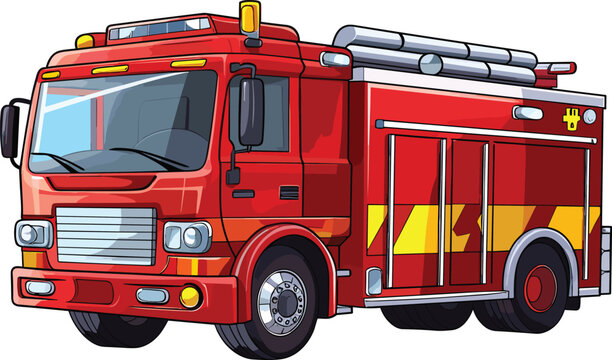 Vector illustration of a cartoon firetruck on a white background.