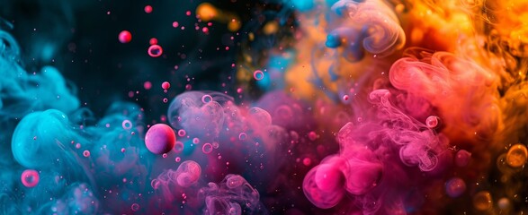 Fototapeta na wymiar The image shows a close-up of a group of colorful bubbles floating in a water. art abstract background