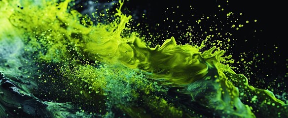 close-up photo of a green and yellow smoke explosion against a dark background.