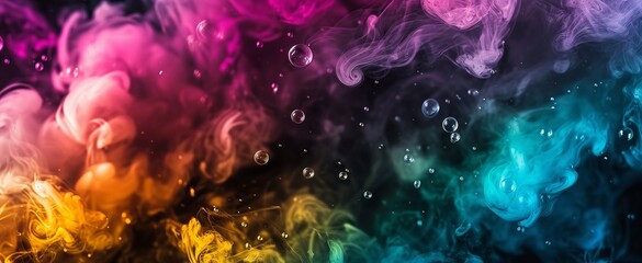 Fototapeta premium The image shows a close-up of a group of colorful bubbles floating in a water. art abstract background