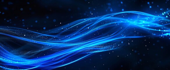 Obraz premium The image shows a swirl of blue lights on a black background. great image for a website or blog background 