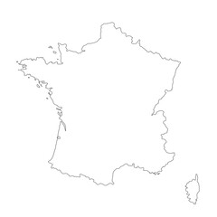 France map outline sketch isolated on white. Thin hand drawn black line contour, country border. Vector picture for banner background design, geographic, travel, french events illustration.