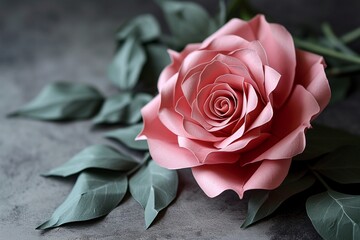 A paper quilled rose in a vibrant shade of flamingo pink, 