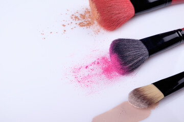 Brushes synthetic pile working powder make-up isolated on white background