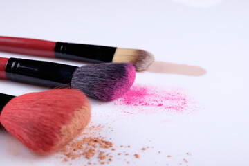 Brushes synthetic pile working powder make-up isolated on white background